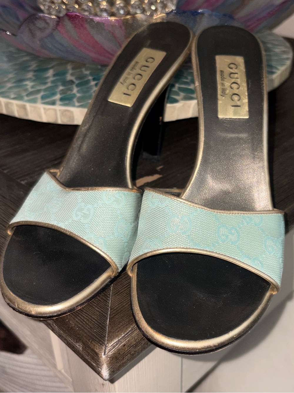 Gucci Light Blue Open-Toe Slip-On Sandals